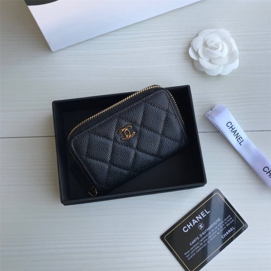 Chanel Classic Wallet Zipper 19cm Black Gold Hardware Caviar Leather Hass Factory leather 11x8x2cm