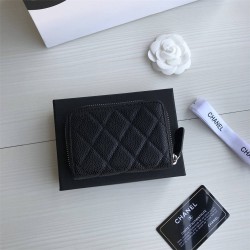 Chanel Classic Wallet Zipper 19cm Black Silver Hardware Caviar Leather Hass Factory leather 11x8x2cm