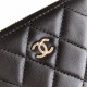 Chanel Classic Wallet Zipper 19cm Black Silver Hardware Lambskin Hass Factory leather 11x8x2cm