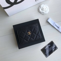 Chanel Classic Card Holder 11cm Black Gold Hardware Caviar Leather Hass Factory leather 11x7x1cm