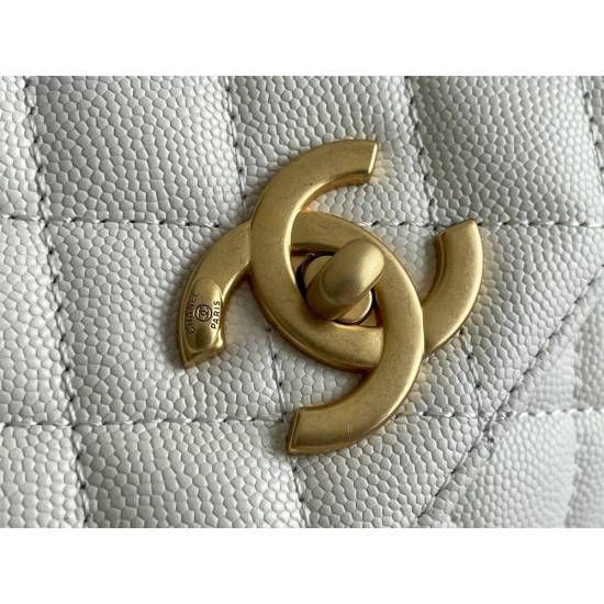 Chanel 23P Coco Handle Large 29cm White Gold Hardware Caviar Leather Hass Factory leather 29x18x12