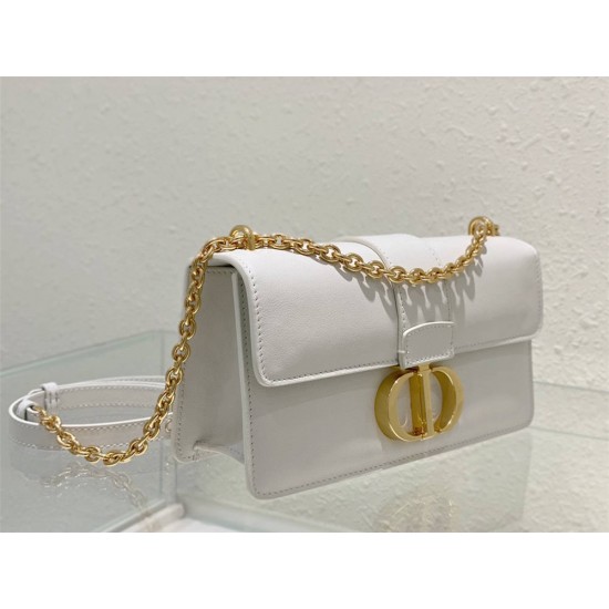 Dior 30 Montaigne East-West Small 21.5 White Smooth Calfskin Small Style Model: 9011S Size: 21.5 x 12 x 6 cm