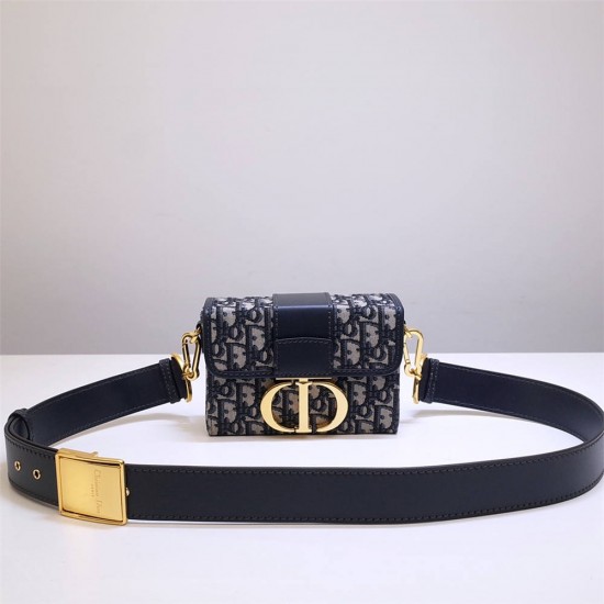 Dior 30 Montaigne MiniBox 17.5 Classic Blue Oblique Full Leather Shoulder Strap Size: 17.5x11.5x5cm Model: 9008S