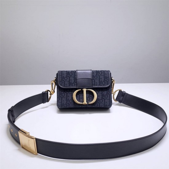 Dior 30 Montaigne MiniBox 17.5 Classic Black Oblique Full Leather Shoulder Strap Size: 17.5x11.5x5cm Model: 9008S