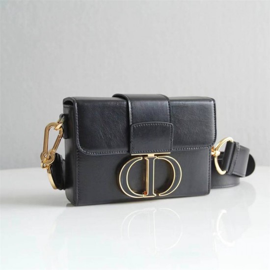 Dior 30 Montaigne MiniBox 17.5 Enamel Clasp Black Full Leather Model 9008s Size: 17.5x11.5x5cm