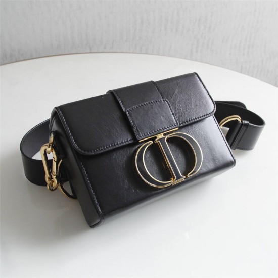 Dior 30 Montaigne MiniBox 17.5 Enamel Clasp Black Full Leather Model 9008s Size: 17.5x11.5x5cm