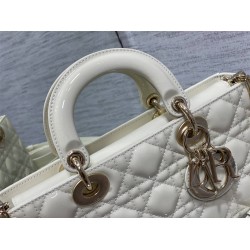 Lady Dior Dioramour Bag, paint leather Medium 26, White with Gold Hardware, Size: 26x6x14cm