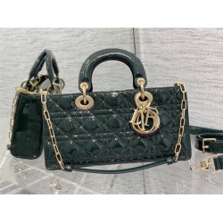 Lady Dior Dioramour Bag, paint leather, Medium 26, Dark green with Gold Hardware, Size: 26x6x14cm