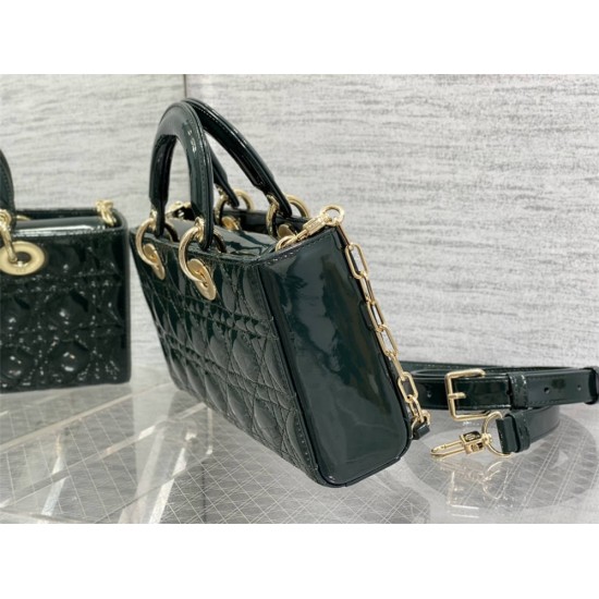 Lady Dior Dioramour Bag, paint leather, Medium 26, Dark green with Gold Hardware, Size: 26x6x14cm