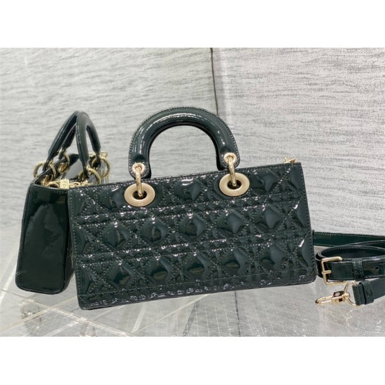 Lady Dior Dioramour Bag, paint leather, Medium 26, Dark green with Gold Hardware, Size: 26x6x14cm