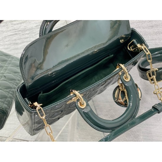 Lady Dior Dioramour Bag, paint leather, Medium 26, Dark green with Gold Hardware, Size: 26x6x14cm