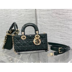 Lady Dior Dioramour Bag, paint leather, Small 22, Dark green with Gold Hardware, Size: 22x6x12cm