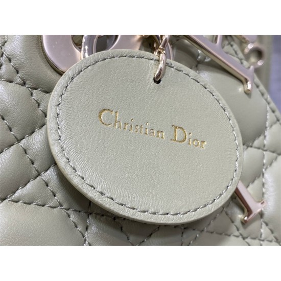 Lady Dior Bag, Grey-Green Lambskin, Champagne Gold Hardware, Small   Four Blocks   20, Size: 20cm