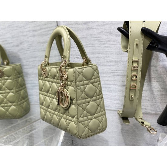 Lady Dior Bag, Grey-Green Lambskin, Champagne Gold Hardware, Small   Four Blocks   20, Size: 20cm