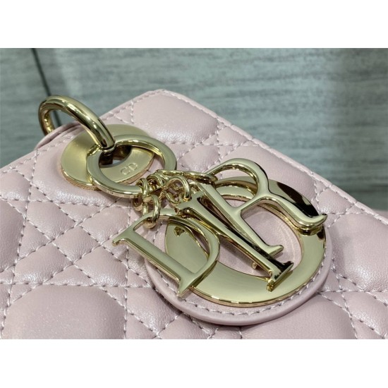 Lady Dior Bag, Pink Lambskin, Champagne Gold Hardware, Small   Four Blocks   20, Size: 20cm