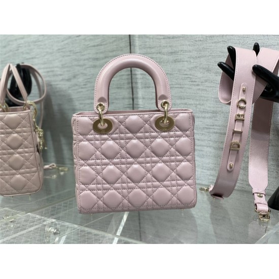 Lady Dior Bag, Pink Lambskin, Champagne Gold Hardware, Small   Four Blocks   20, Size: 20cm