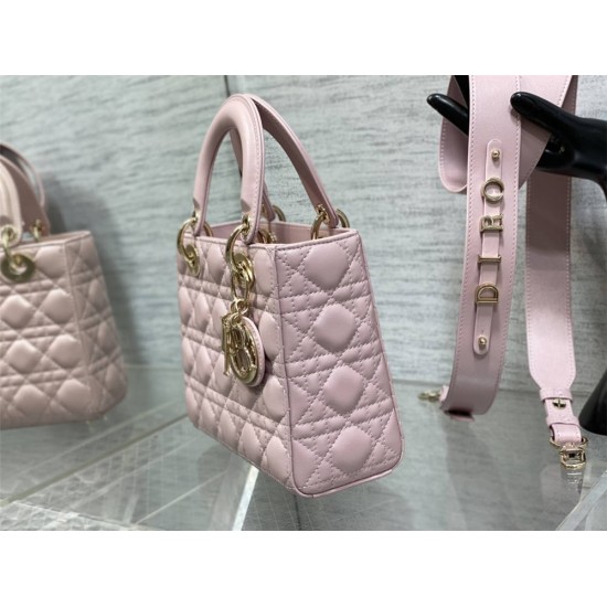 Lady Dior Bag, Pink Lambskin, Champagne Gold Hardware, Small   Four Blocks   20, Size: 20cm