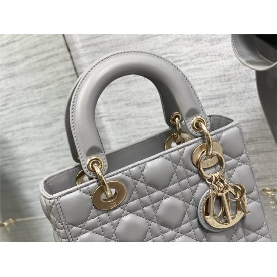 Lady Dior Bag, Grey Lambskin, Champagne Gold Hardware, Small   Four Blocks   20, Size: 20cm