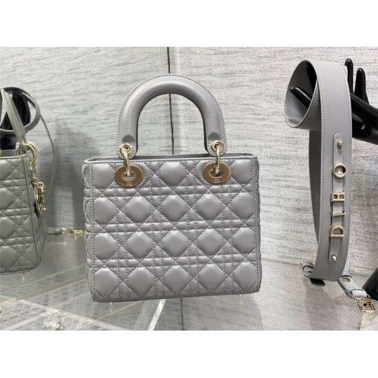 Lady Dior Bag, Grey Lambskin, Champagne Gold Hardware, Small   Four Blocks   20, Size: 20cm