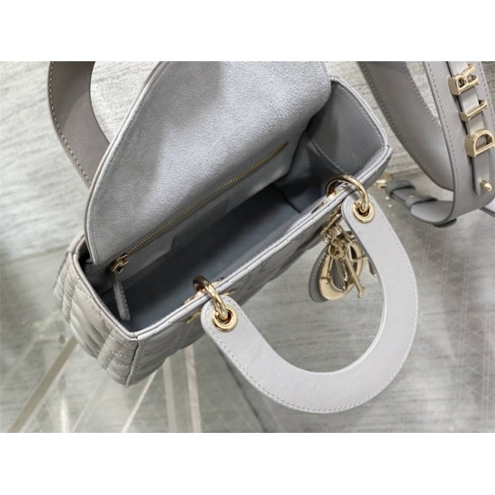 Lady Dior Bag, Grey Lambskin, Champagne Gold Hardware, Small   Four Blocks   20, Size: 20cm