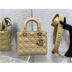 Lady Dior Bag, Apricot Lambskin, Champagne Gold Hardware, Small   Four Blocks   20, Size: 20cm