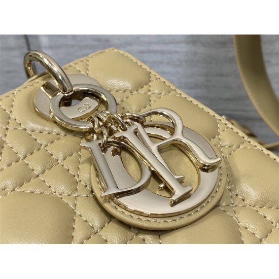 Lady Dior Bag, Apricot Lambskin, Champagne Gold Hardware, Small   Four Blocks   20, Size: 20cm