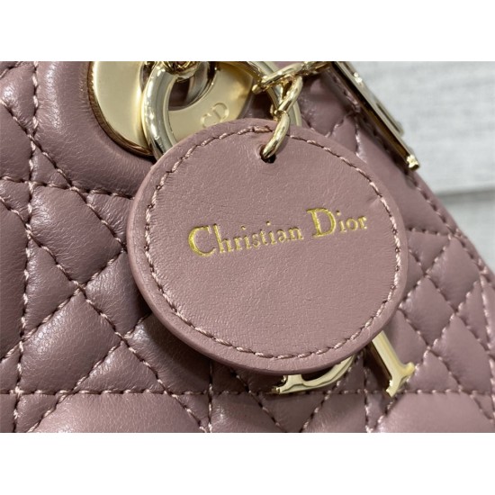 Lady Dior Mini Bag, 17, Deep Pink Lambskin, Champagne Gold Hardware, Size: 17cm