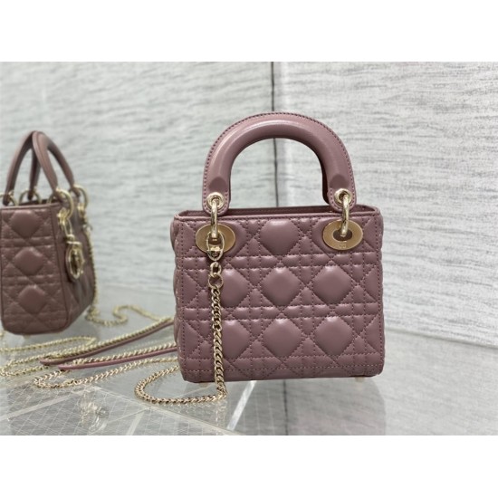 Lady Dior Mini Bag, 17, Deep Pink Lambskin, Champagne Gold Hardware, Size: 17cm