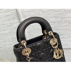 Lady Dior Mini Bag, 17, Black Lambskin, Champagne Gold Hardware, Size: 17cm