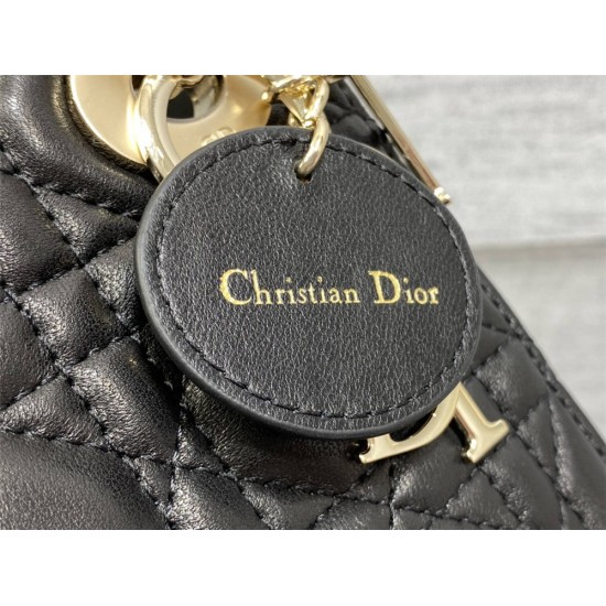 Lady Dior Mini Bag, 17, Black Lambskin, Champagne Gold Hardware, Size: 17cm