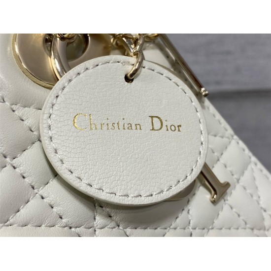 Lady Dior Mini Bag, 17, White Lambskin, Champagne Gold Hardware, Size: 17cm