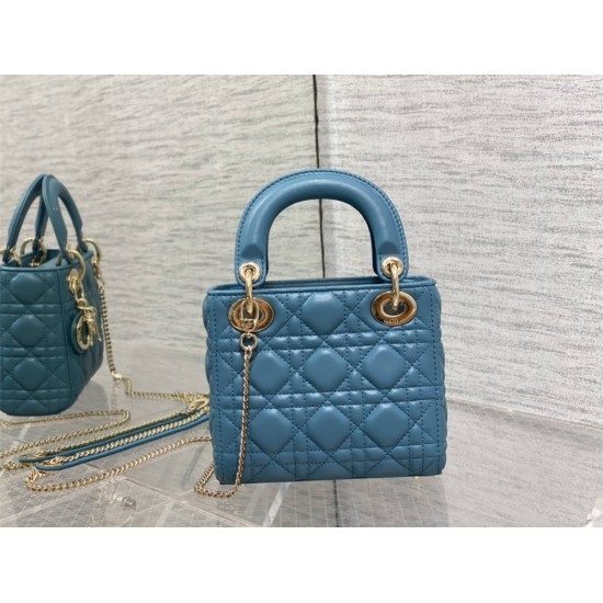 Lady Dior Mini Bag, 17, Blue Lambskin, Champagne Gold Hardware, Size: 17cm