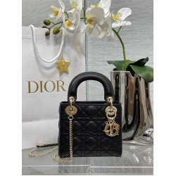 Lady Dior Mini Bag, 17, Black, Silver Hardware, Grained Calfskin, Size: 17cm