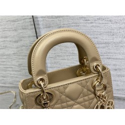 Lady Dior Mini Bag, 17, Apricot, Gold Hardware, Grained Calfskin, Size: 17cm