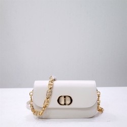 Dior 30 Montaigne Avenue Bag, White, Full Leather, Gold Hardware, Small 22.5, Model 2303, Size: 22.5x12.5x6.5cm