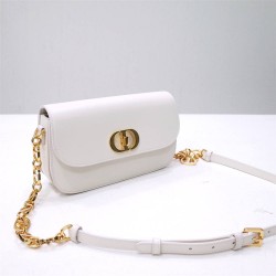 Dior 30 Montaigne Avenue Bag, White, Full Leather, Gold Hardware, Small 22.5, Model 2303, Size: 22.5x12.5x6.5cm