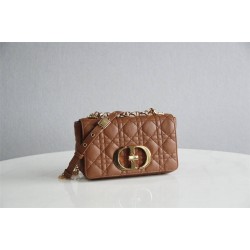 Dior Caro Chain Bag, Brown, Gold Hardware, Calfskin, Small 20, Size: 20x12x7cm