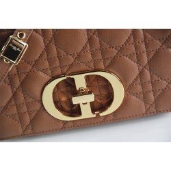 Dior Caro Chain Bag, Brown, Gold Hardware, Calfskin, Small 20, Size: 20x12x7cm