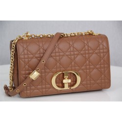 Dior Caro Chain Bag, Brown, Gold Hardware, Calfskin, Medium 25, Size: 25.5x15.5x8cm