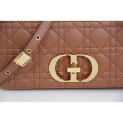 Dior Caro Chain Bag, Brown, Gold Hardware, Calfskin, Medium 25, Size: 25.5x15.5x8cm