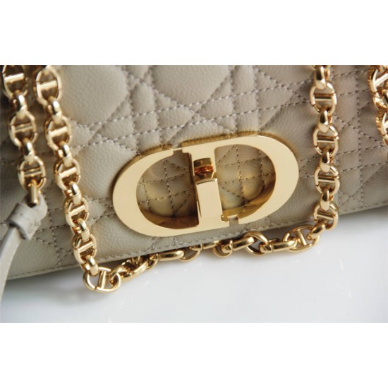 Dior Caro Chain Bag, Apricot, Gold Hardware, Calfskin, Small 20, Size: 20x12x7cm