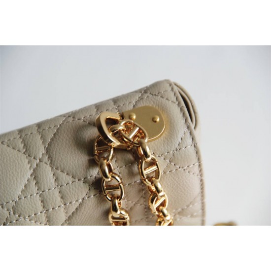 Dior Caro Chain Bag, Apricot, Gold Hardware, Calfskin, Small 20, Size: 20x12x7cm