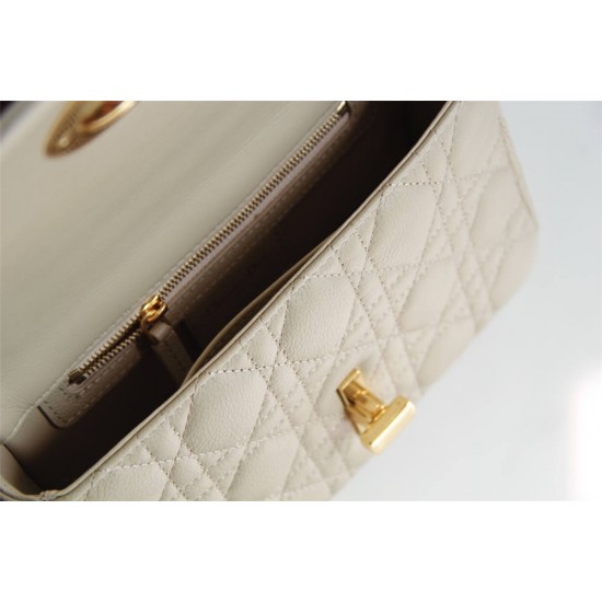 Dior Caro Chain Bag, Apricot, Gold Hardware, Calfskin, Small 20, Size: 20x12x7cm