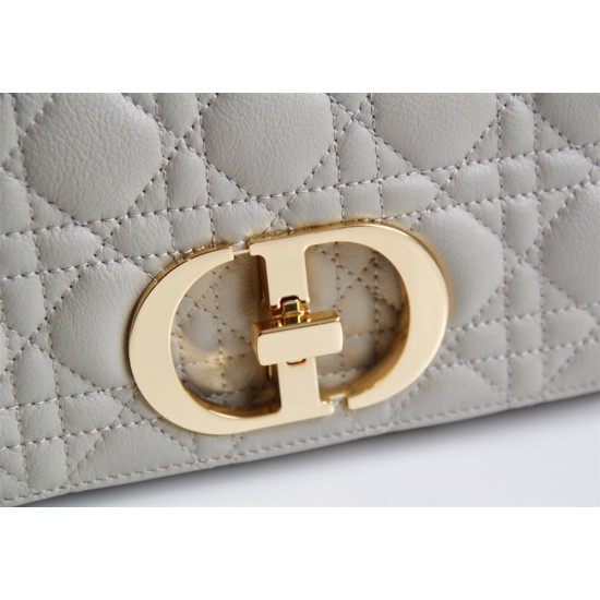 Dior Caro Chain Bag, Apricot, Gold Hardware, Calfskin, Medium 25, Size: 25.5x15.5x8cm