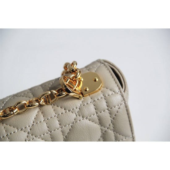 Dior Caro Chain Bag, Apricot, Gold Hardware, Calfskin, Medium 25, Size: 25.5x15.5x8cm