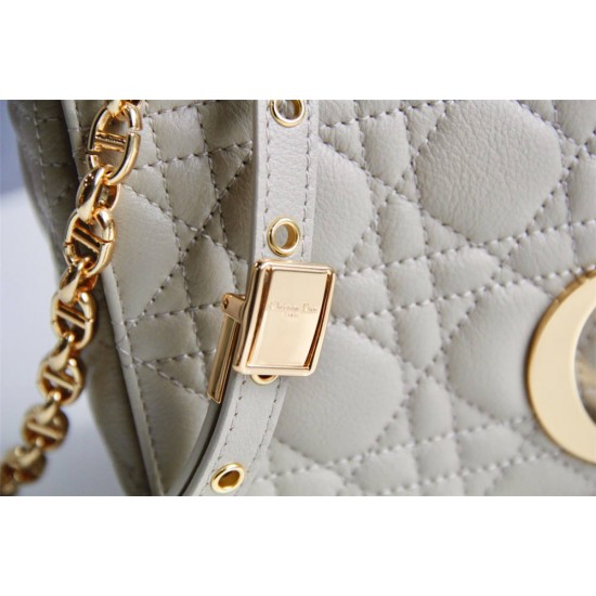 Dior Caro Chain Bag, Apricot, Gold Hardware, Calfskin, Medium 25, Size: 25.5x15.5x8cm