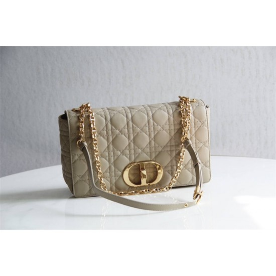 Dior Caro Chain Bag, Apricot, Gold Hardware, Calfskin, Medium 25, Size: 25.5x15.5x8cm