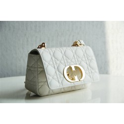 Dior Caro Chain Bag, White, Gold Hardware, Calfskin, Small 20, Size: 20x12x7cm