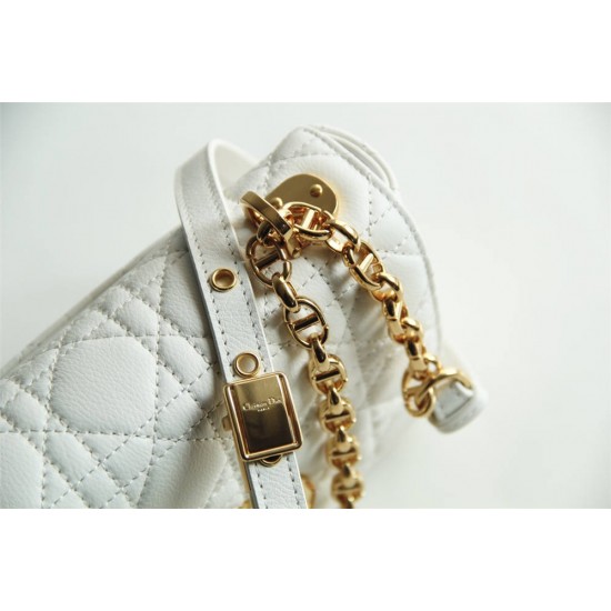 Dior Caro Chain Bag, White, Gold Hardware, Calfskin, Small 20, Size: 20x12x7cm