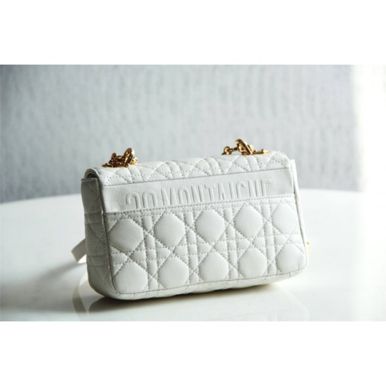 Dior Caro Chain Bag, White, Gold Hardware, Calfskin, Small 20, Size: 20x12x7cm